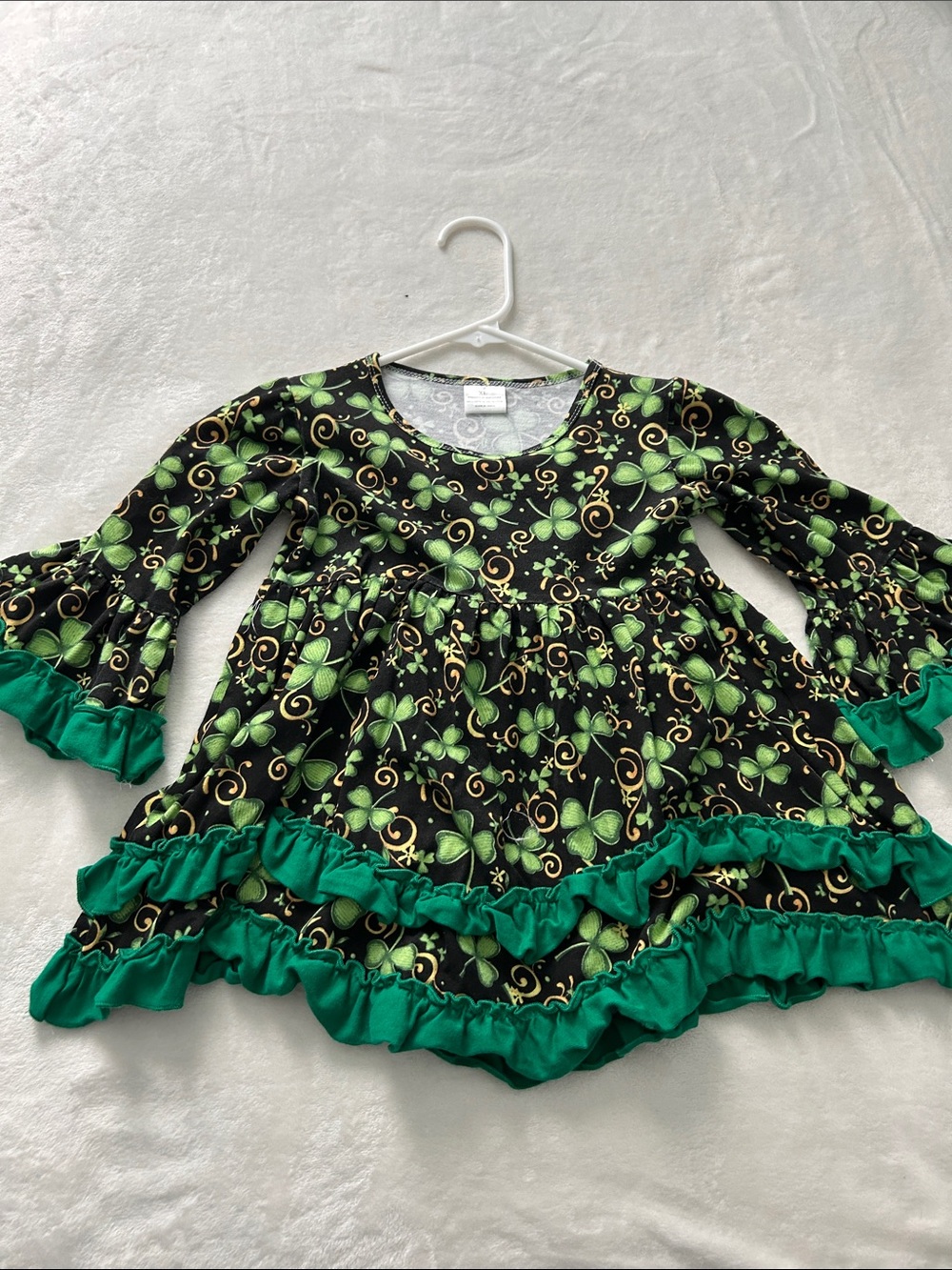 Green Shamrock Ruffle Girls Dress